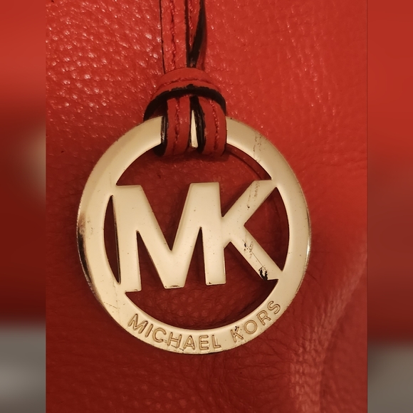 Michael Kors Pebbled Leather Convertible Crossbody Bag Orange Red 11.5" X 8.5" - Picture 4 of 15